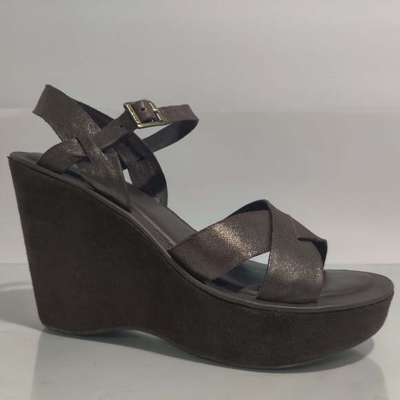 Kork-Ease Women’s Bette Bronze Brown Suede Criss Cross Wedge Sandals Size 8 M/W - Picture 1 of 10